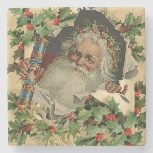Frohe Weihnachten Weihnachtsmann Antike Klassik Steinuntersetzer (Vorderseite)