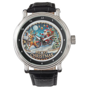 Frohe Weihnachten Weihnachtsmann auf Motorrad  Armbanduhr