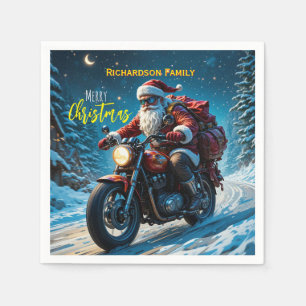 Frohe Weihnachten Weihnachtsmann auf Motorrad Serviette