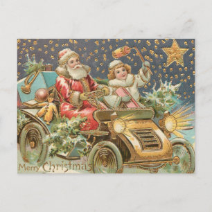 Frohe Weihnachten Weihnachtsmann Autofahren Vintag Postkarte