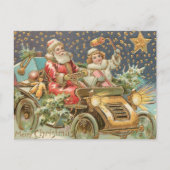 Frohe Weihnachten Weihnachtsmann Autofahren Vintag Postkarte (Vorderseite)