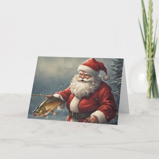 Frohe Weihnachten Weihnachtsmann Fischfang Fischen Karte (Vorderseite)