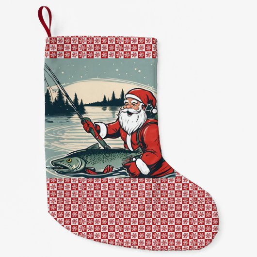 Frohe Weihnachten Weihnachtsmann Fischfang Fischen Kleiner Weihnachtsstrumpf (Vorderseite)