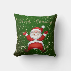 Frohe Weihnachten, Weihnachtsmann, Glitzern, Grün Kissen