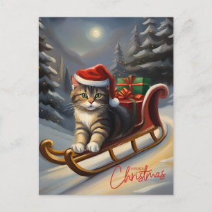 Frohe Weihnachten Weihnachtsmann Katze auf Schlitt