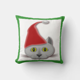 "FROHE WEIHNACHTEN" WEIHNACHTSMANN KATZE KISSEN