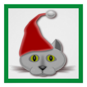 "FROHE WEIHNACHTEN" WEIHNACHTSMANN KATZE POSTER