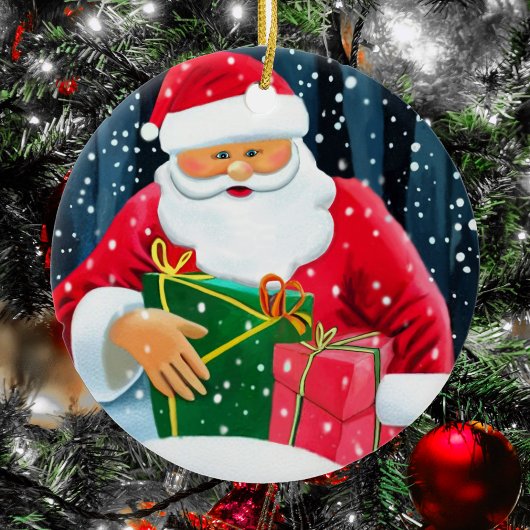 Frohe Weihnachten - Weihnachtsmann Keramik Ornament