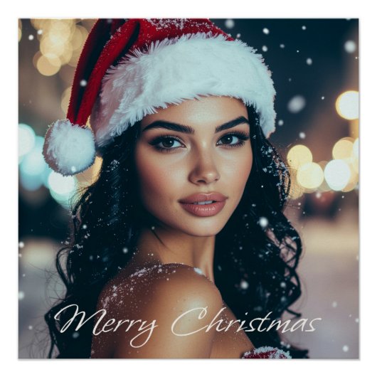 Frohe Weihnachten - Weihnachtsmann Mädchen - Poste Poster (Vorderseite)