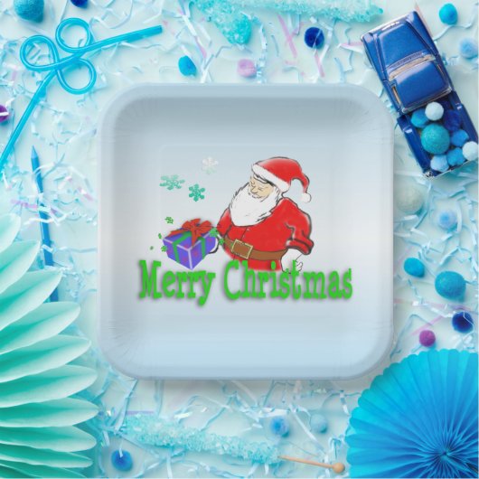 Frohe Weihnachten Weihnachtsmann mit Geschenk Pappteller (Party)