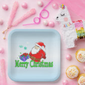 Frohe Weihnachten Weihnachtsmann mit Geschenk Pappteller (Party)