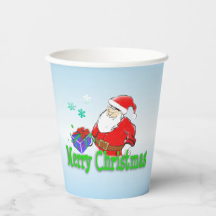 Frohe Weihnachten Weihnachtsmann mit Geschenkpapie Pappbecher