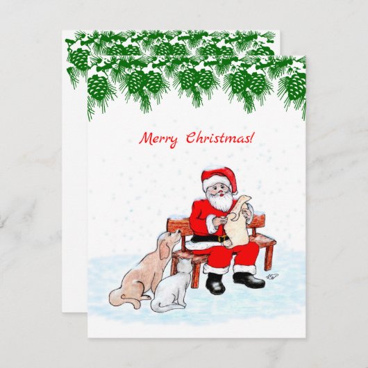 Frohe Weihnachten - Weihnachtsmann mit Katze und H (Vorne/Hinten)