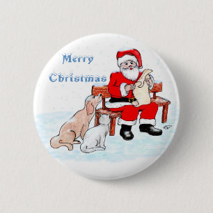Frohe Weihnachten - Weihnachtsmann mit Katze und H Button