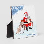 Frohe Weihnachten - Weihnachtsmann mit Katze und H Fotoplatte (Vorderseite)