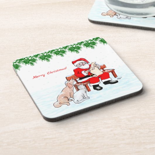 Frohe Weihnachten - Weihnachtsmann mit Katze und H Getränkeuntersetzer (Linke Seite)