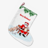 Frohe Weihnachten - Weihnachtsmann mit Katze und H Großer Weihnachtsstrumpf (Vorderansicht (hängend))