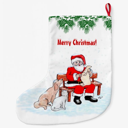 Frohe Weihnachten - Weihnachtsmann mit Katze und H Großer Weihnachtsstrumpf (Rückseite)