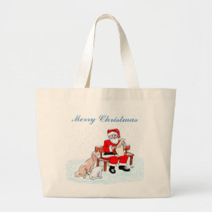 Frohe Weihnachten - Weihnachtsmann mit Katze und H Jumbo Stoffbeutel