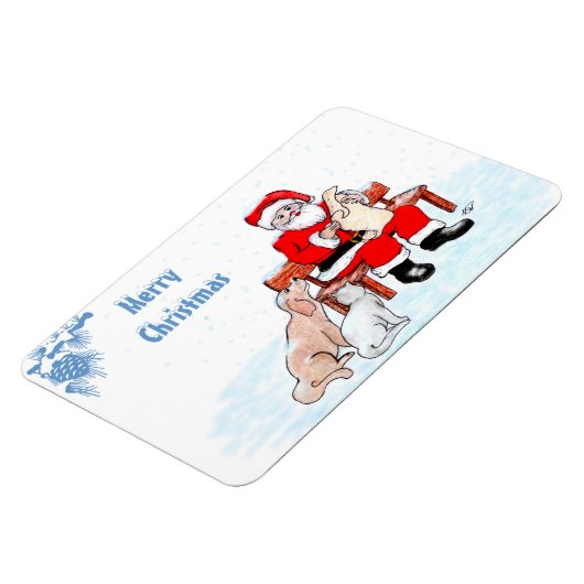 Frohe Weihnachten - Weihnachtsmann mit Katze und H Magnet (Linke Seite)