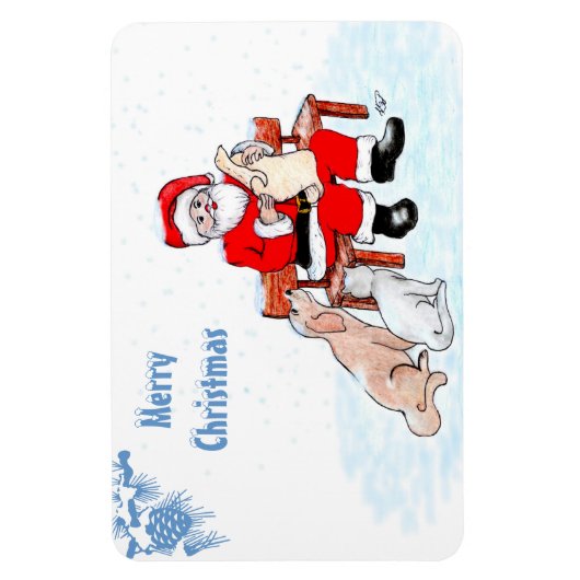 Frohe Weihnachten - Weihnachtsmann mit Katze und H Magnet (Vertikal)