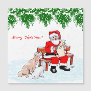 Frohe Weihnachten - Weihnachtsmann mit Katze und H Magnetkarte