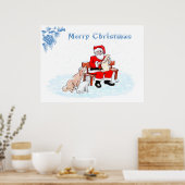Frohe Weihnachten - Weihnachtsmann mit Katze und H Poster (Küche)