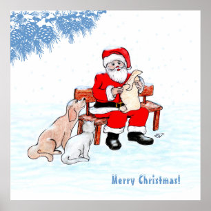 Frohe Weihnachten - Weihnachtsmann mit Katze und H Poster