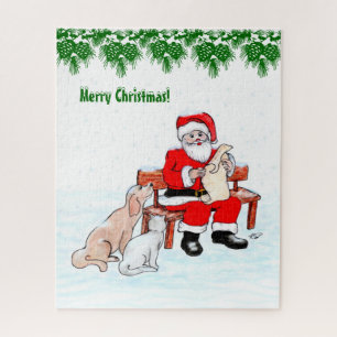 Frohe Weihnachten - Weihnachtsmann mit Katze und H Puzzle