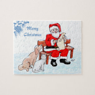 Frohe Weihnachten - Weihnachtsmann mit Katze und H Puzzle