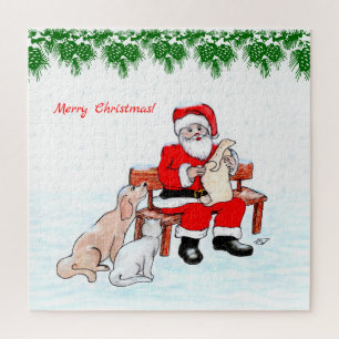 Frohe Weihnachten - Weihnachtsmann mit Katze und H Puzzle