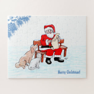 Frohe Weihnachten - Weihnachtsmann mit Katze und H Puzzle