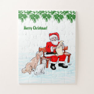 Frohe Weihnachten - Weihnachtsmann mit Katze und H Puzzle
