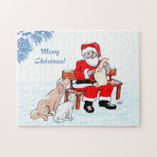Frohe Weihnachten - Weihnachtsmann mit Katze und H Puzzle