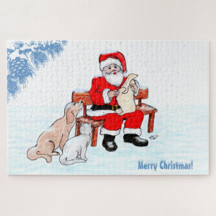 Frohe Weihnachten - Weihnachtsmann mit Katze und H Puzzle
