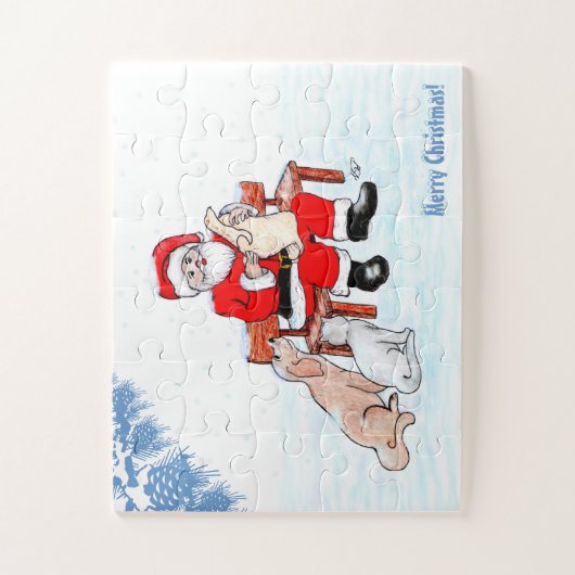 Frohe Weihnachten - Weihnachtsmann mit Katze und H Puzzle (Vertikal)