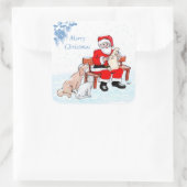 Frohe Weihnachten - Weihnachtsmann mit Katze und H Quadratischer Aufkleber (Tasche)