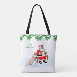 Frohe Weihnachten - Weihnachtsmann mit Katze und H Tasche