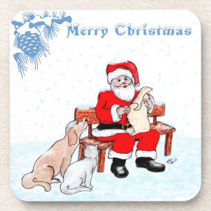 Frohe Weihnachten - Weihnachtsmann mit Katze und H Untersetzer