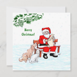 Frohe Weihnachten! Weihnachtsmann mit Katze und Hu