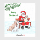 Frohe Weihnachten! Weihnachtsmann mit Katze und Hu Aufkleber (Blatt)