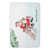 Frohe Weihnachten! Weihnachtsmann mit Katze und Hu Badematte (Vorderseite Vertikal)
