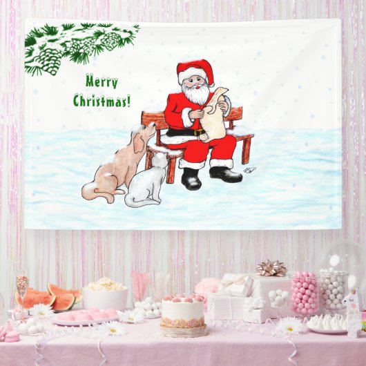 Frohe Weihnachten! Weihnachtsmann mit Katze und Hu Banner (Party)