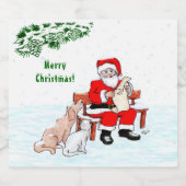 Frohe Weihnachten! Weihnachtsmann mit Katze und Hu Bierflaschenetikett (Einzelnes Label)