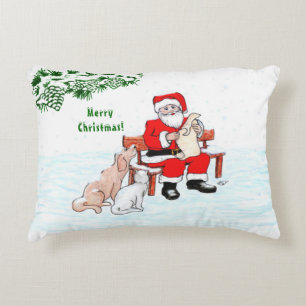 Frohe Weihnachten! Weihnachtsmann mit Katze und Hu Dekokissen