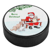 Frohe Weihnachten! Weihnachtsmann mit Katze und Hu Eishockey Puck (3/4)