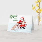 Frohe Weihnachten! Weihnachtsmann mit Katze und Hu Karte (Gelbe Blume)