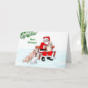 Frohe Weihnachten! Weihnachtsmann mit Katze und Hu Karte