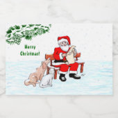 Frohe Weihnachten! Weihnachtsmann mit Katze und Hu Lebensmitteletikett (Einzelnes Label)