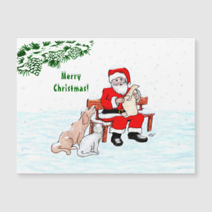 Frohe Weihnachten! Weihnachtsmann mit Katze und Hu Magnetkarte